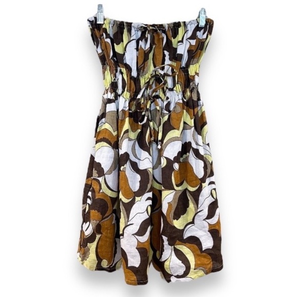 Faithfull the Brand Palmira 100% Linen Abstract 70's Strapless Mini Dress 4 - Picture 1 of 9